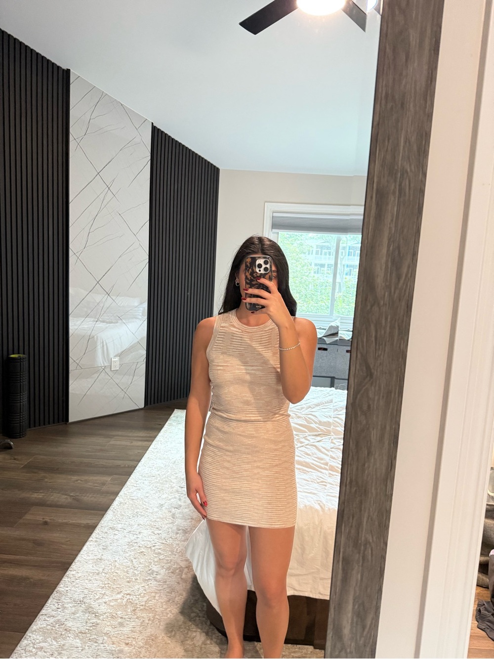 Kendall & Kylie Cream Ribbed Tank Mini Dress